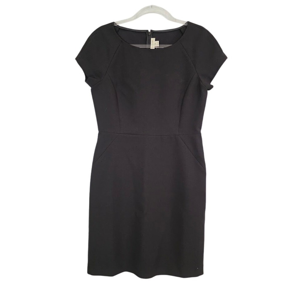 J.Crew Womens 10 Sheath Dress Black Cap Sleeve Pockets B8325 NWT
